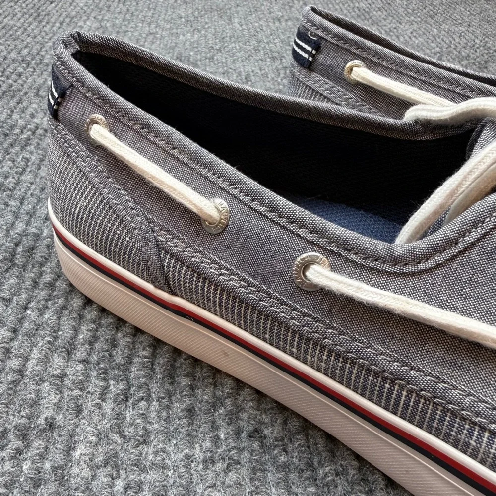 Nautica Spinnaker Mens 12 Blue Chambray Canvas Boat Shoes Casual Sneakers